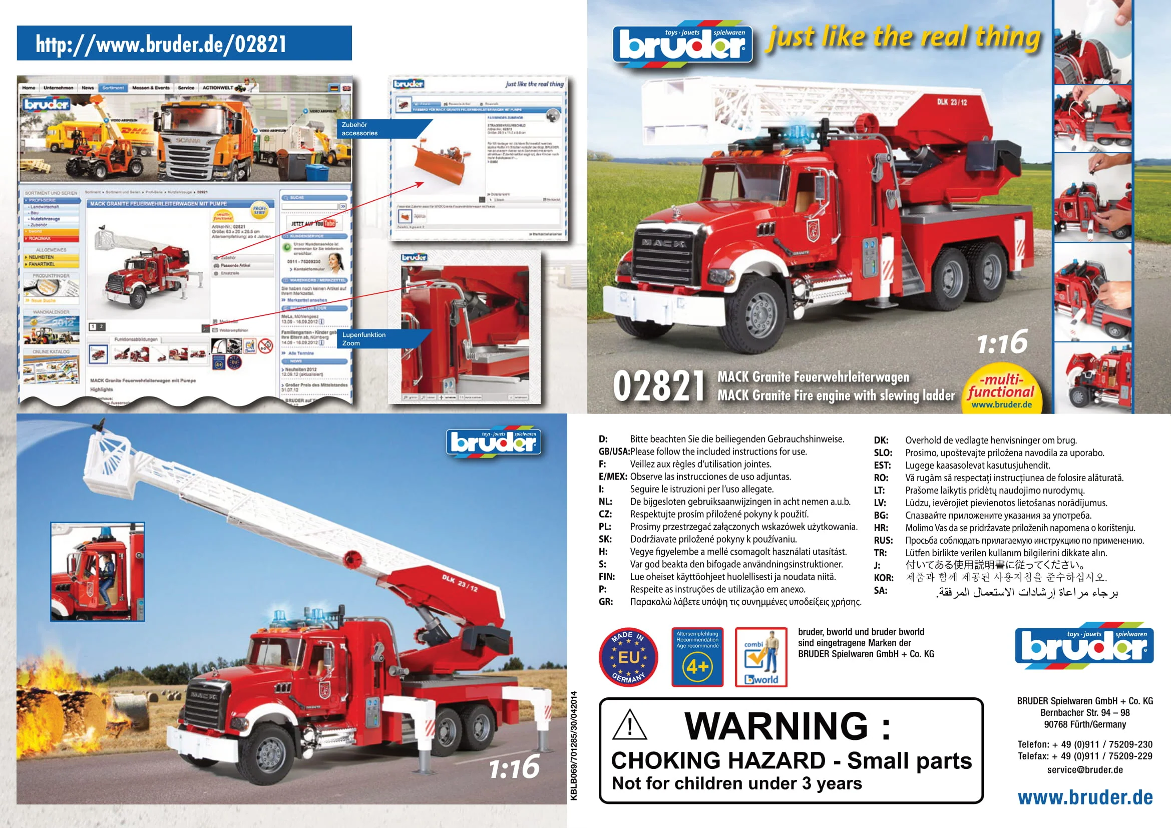 Bruder 02821 Mack Granite Fire Engine with Ladder, Pump, Light & Sound Module 24.12.12 - Image 8