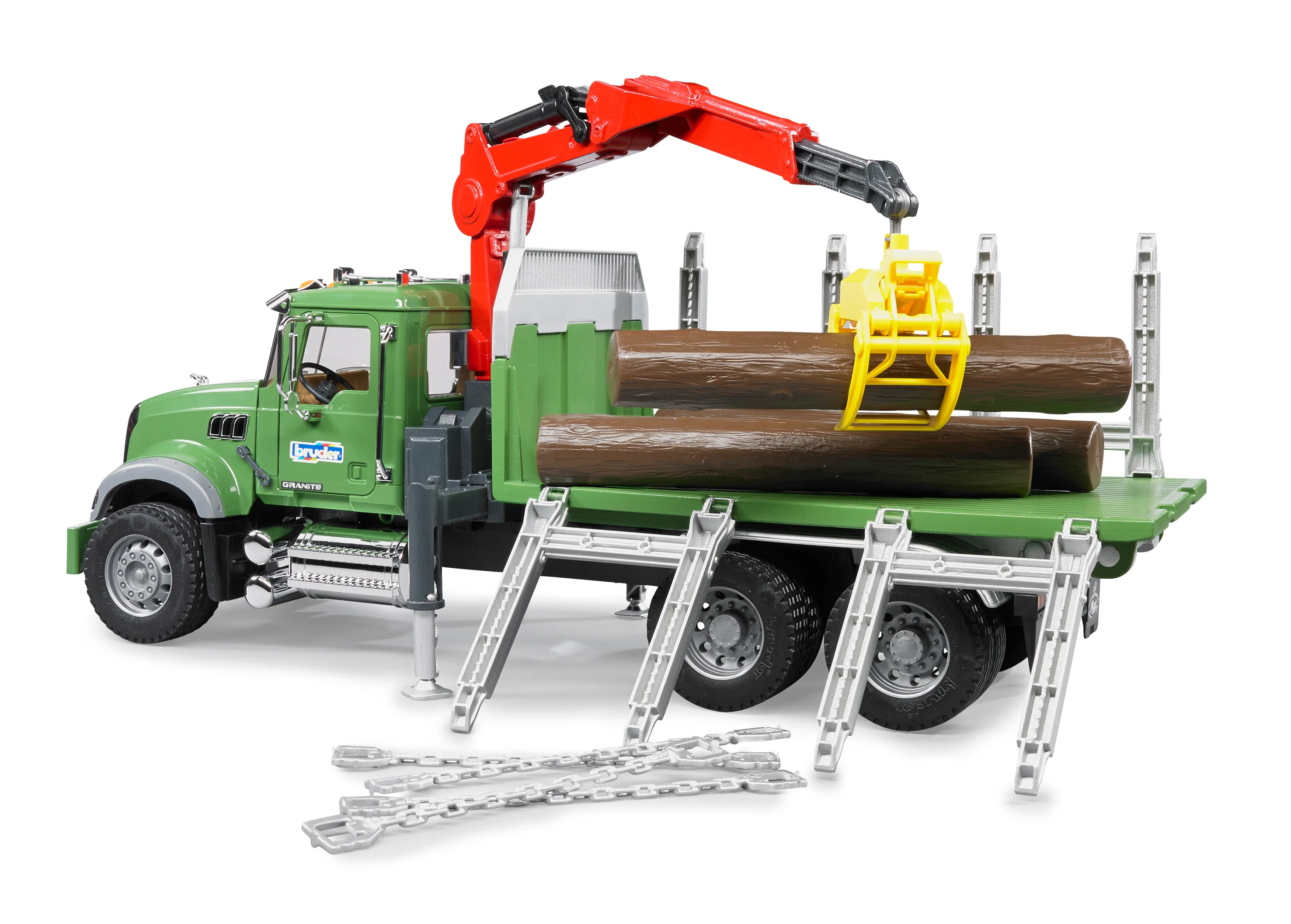 Bruder 02824 Mack Granite Timber Transport Truck with Loading Crane, Grapple and 3 Logs 28.12.10 - Image 3