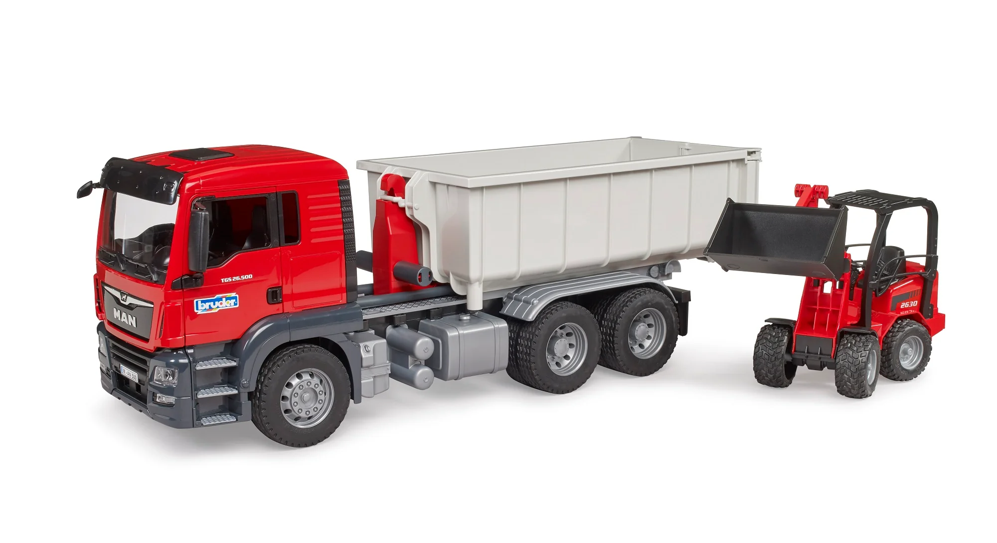 Bruder 03767 Man TGS Truck with Roll-Off Container and Schaffer Compact Loader 24.12.8 - Image 4