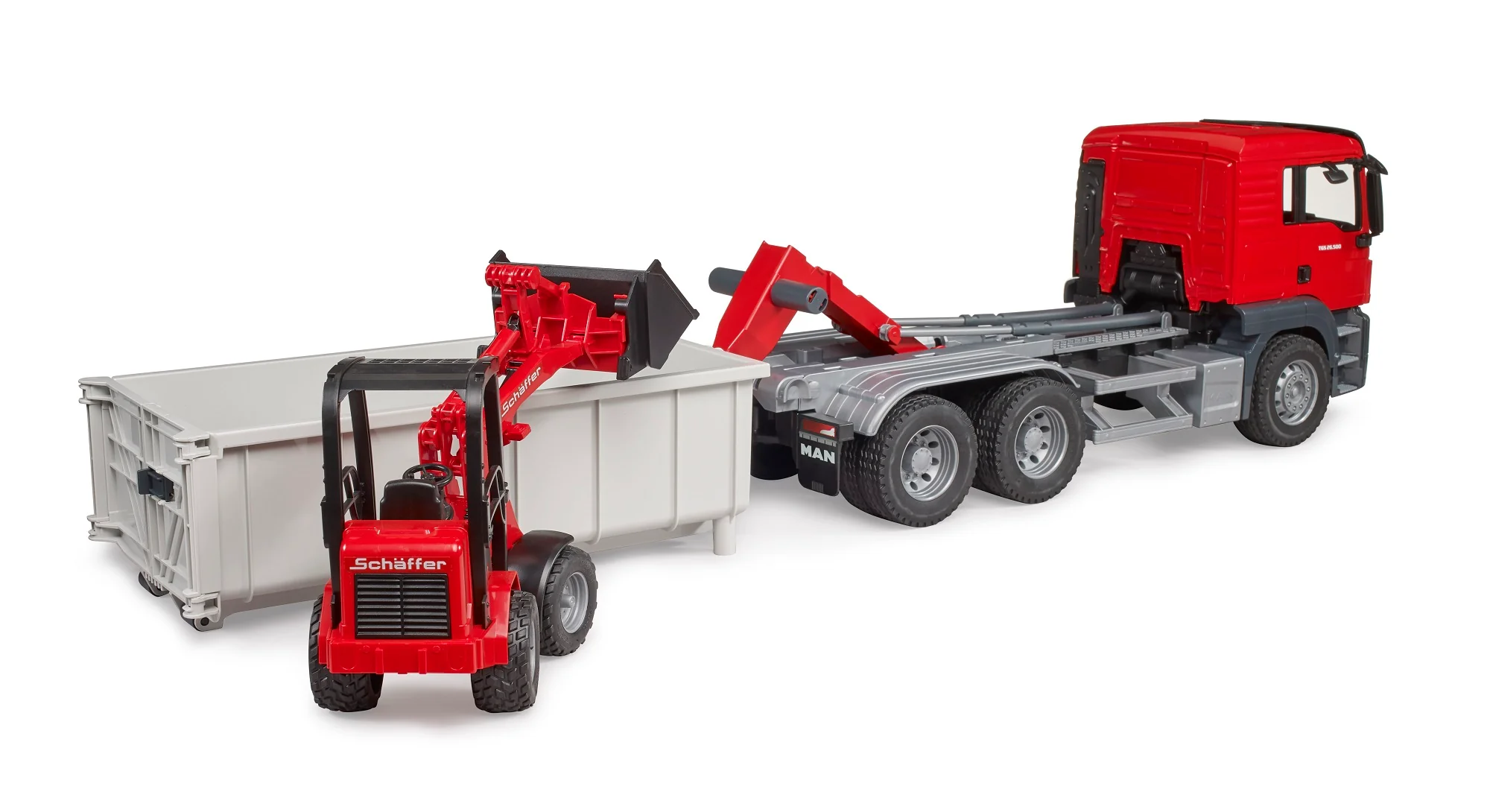 Bruder 03767 Man TGS Truck with Roll-Off Container and Schaffer Compact Loader 24.12.8 - Image 5